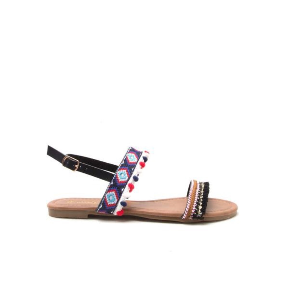 Embroidered Pom Pom black sandals - Picture 7 of 7